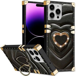 Capa de telefone luxuosa com suporte de anel de amor para iPhone 15 Pro Max 14 Plus 13 12 11 Samsung S24 Ultra S23 S22 S21 FE A54 A15 A14 A13 A53 Capa quadrada de designer de marca moderna