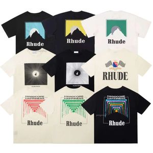 デザイナーメンズrhude刺繍Tシャツ夏のメンズトップレターポロスシャツレディースTシャツ服