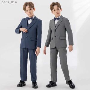 Suits Flower Boys Gary Jacket Vest Pants Bowtie 4PCS Piano Party Dress Kids Ceremony Photograph Suit Children Performance Show Costume