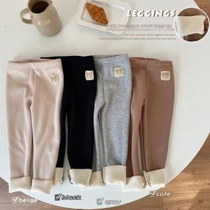 Inverno crianças roupas engrossar meninas leggings de pele sólida meninos collants crianças calças 240226