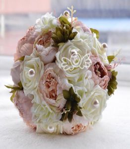 チョコレートピンクピーニー人工ブライダルブーケ2019花の結婚式の花