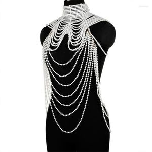 Neck Ties 449B Women Multi Layered Simulated Pearl Bib Necklace Collar Beaded Tassel Faux Leather Shoulder Chain Bra Top Body Jewe340v