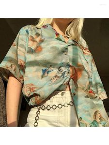 Women's Blouses Vintage Aesthetic Cupid Angel Print Women' Blouse Shirt Cardigan Short Sleeve Summer Top Graphic Women Clothes 2024