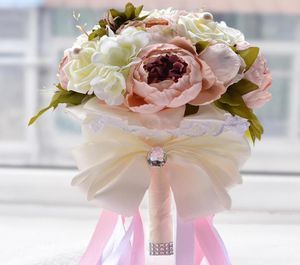 Bouquet da sposa per matrimonio con rosa bianca perla peonia rosa perle artificiali bouquet da sposa artificiali fatti a mano BWB0145744828