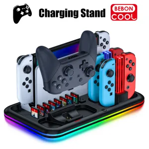 Stands beboncool för Nintendo Switch Pro Controller Charging Stand Charger för Switch JoyCon för Switch OLED RGB Game Storage Station