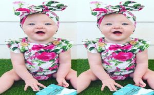 Backless Baby Girls Bodysuits Fryzjer Noworodka Zestaw Set Infant Tosit Rose Floral Clothing Shirt Fałbel stroje 70100 21048764525