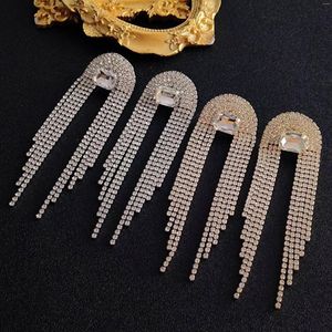 Brincos pendurados dvacaman bling strass borla longa gota para mulheres jóias de cristal de alta qualidade exagerar luxo festa casamento