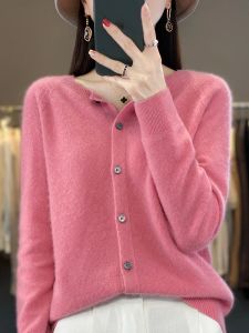 Cardigans Fashion Spring Autumn Female Oneck 100% wełny merynosowe SWEATER Kobiety kaszmirowe kaszmirowe kardigan podstawowe ubrania z dzianiny