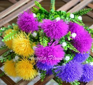 Colorato carino palla di seta fiore di crisantemo finto dente di leone artificiale 5 teste / bouquet Decorazione del giardino esterno pianta floreale 2024304