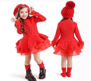 冬の女の子のドレスレッドクリスマスパーティー長袖編み温かい服子供服の子供のドレス女の子3 4 5 6 7 8年4449226