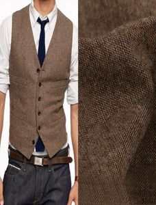 Cheap Tweed Groom Vests Wool Herringbone British Style Custom Made Me Groom Vest Slim Fit Mens Suit Vest Groomsman Prom Wedding Wa7924333