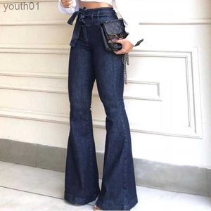 Women's Jeans Jeans long Fashion Womens Large Size Lacing Jeans High Waist Stretch Slim Sexy Flare pants Distress cloth #3 240304