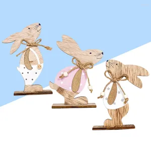 Väggklistermärken 3 st påsk djur trä hantverk skrivbord prydnad dekorativ bräddekor hem dekoration diy gåva (klädblomma
