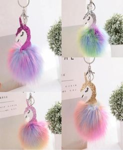 2024 Anime Horse Toy Cute Metal Key kedja Plush Toy Pendant Kvinnor fluffig päls Keyring Bag Hang Plush Toy