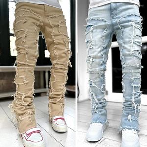 Men's Jeans Fashion Embroidery Patchwork Brown Baggy Men Pants Male Y2K Clothes Straight Hip Hop Cotton Trousers Pantalon Homme