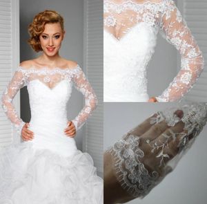 2018 Elegant Off Shoulder Lace Bolero Jacket Illusion Covered Button Jackets Bridal Shrug Bride Wraps Wedding Dress Accessories Sh9880801