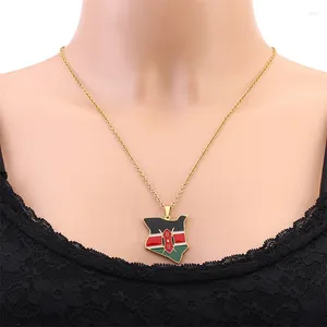 Pendant Necklaces European And American Stainless Steel Kenya Drop Oil Map Necklace