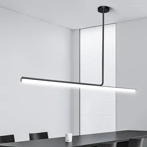 Żyrandole minimalistyczna jadalnia LED żyrandol Nordic One Word Long Strip Office BASK KUCHNY Dekorat Lampa Lampa wisząca