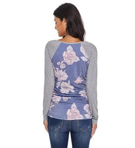 Hamile Kadın Tshirt Uzun Kollu Baskı Paltosu Yuvarlak Boyun Yumuşak Twotone Çizgi Kılıf Çiçeği Yakın Uyum 152001719