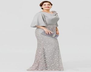 Szara linia Mother of the Bride Dress Jewel Neck 34 Koronki z długimi rękawem Appliqued Wedding Guns Gowns Długość Plus Size Evening3323968