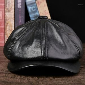 男性用の本革の帽子ニュースボーイキャップGorras Mujerデザイナーハットニュースボーイハット女性アダルトレザーCAP1310D