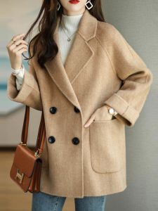 Blends Wool Coat Elegance Coats and Jackets Women New In Autumn Winter Jacket Women Korean Style Long Sleeve Office Lady Trench Coat