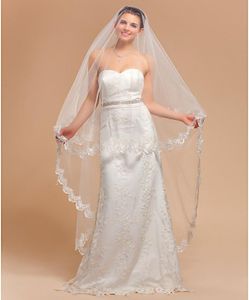 2019 welony ślubne nowe design welony ślubne eleganckie OneTier Waltz Wedding Veil z koronkową aplikacją Edge2281521