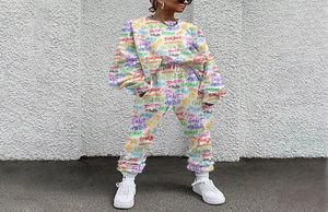 Tie Dye Pattern Print Women Two Piece Pants Autumn Tracksuit Loose Loungewear Sportwear Elastic Midje Casual Top7723166