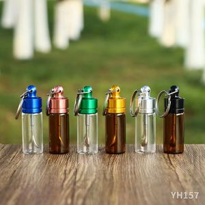 Portable Dabber Wax Tobacco Container Medicine Box Metal Pill Cases Jars Mini Bottle Storage Holder for Dry Herb Herbal with Keychain Spoon Glass Bottle Holder Snuff