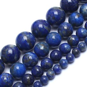 Pietre preziose sciolte Perline di pietra naturale Genuino blu lapislazzuli per creazione di gioielli Collana fai da te donna uomo braccialetto 15 pollici 4/6/8/10mm