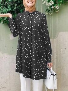 Tops Zanzea Summer Women Vintage Muzułmańska Dubaj Turcja Bluzka z długim rękawem Polka Kot Koszulka Koszula Casual Ramadan Islamski odzież Tunika