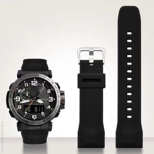 Dla Casio PRG-650 PRW-6600Y-1A9 PRG600 610 Silikon Watchband Waterproof Wymień guma 24 mm czarny niebieski pasek zegarek Akcesoria 202c