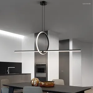 Kronleuchter Moderne 2024 LED-Deckenleuchter lang schwarz mit Fernbedienung minimalistische Dekor Tisch Esszimmer Küche Home Pendelleuchten