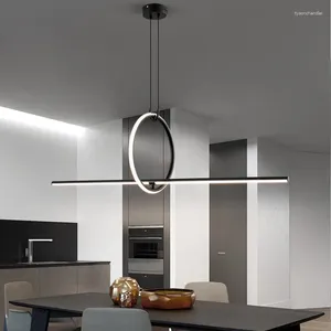 Avizeler Modern 2024 LED Tavan Avizesi Uzaktan Kumanda Uzaktan Siyah Minimalist Dekor Masa Yemek Odası Mutfak Ev Kolye Işıkları