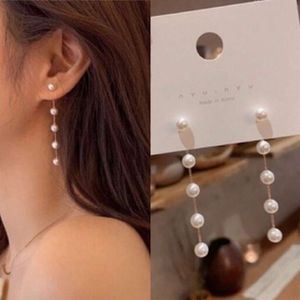 S Sier Needle Korean Fashion Internet Internicity Instagram 스타일 Pearl Long Chain Tassel Earrings