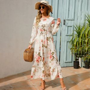 Kleid Mode Strand Kleid Damen Boho Floral Bedruckte Elegante Kleider Weibliche Casual Chic Langarm Maxi Kleider Für Frauen 2022 robe