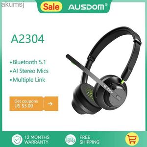 Auricolari per telefoni cellulari Voipfocus A2304 Connect 2 UC Cuffie Bluetooth 5.1 AI Microfoni stereo Wireless 50 ore On Ear Auricolare Dongle Caricabatterie Supporto per ufficio YQ240304