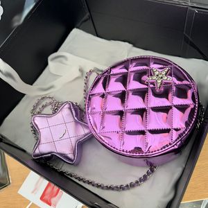 24c Round Pie Star Bag Borsa per il trucco Borsa a tracolla da donna 15 cm Pelle verniciata lucida Ringer Hardware Fibbia in metallo Borsa di lusso Borsa a tracolla a catena Matelasse Portamonete