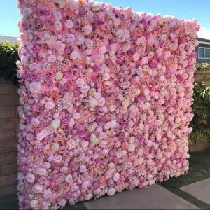 3D Artificial FlowerWall Panels Pink Peony Ivory Hot Red Pink Rose Green plants Wedding Backdrop Runners Home Decor 2024304