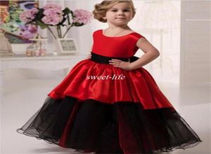 Schöne schwarze und rote Blumenmädchenkleider für Hochzeit, Ballkleid, Tutu, Rundhalsausschnitt, bodenlang, 2019, günstige Party für kleine Mädchen, Geburtstag, Commu1126645