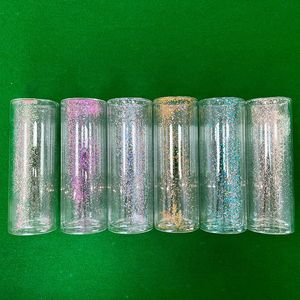 20oz pre-drill snow globe glass tumblers with bamboo lid straw double wall sublimation straight skinny glasses tumbler clear blank glitter beverage bottles