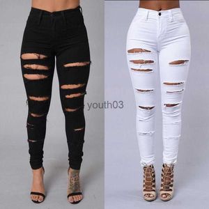 Women's Jeans Wholesale- 2017 Autumn Fashion Ladies Long 4 Pockets Bleach Ripped Jeans Hole Jeans For Female 240304
