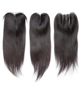 Fechamentos retos do laço do cabelo humano 4x4 preto natural nós descorados pré-arrancados 7899442