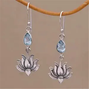 Baumeln Ohrringe Weibliche Lotus Blume Charme Blau Wasser Tropfen Für Frauen Silber Farbe Hochzeit Ohrring Paar Geschenke Großhandel