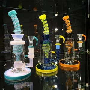 Heady Cam Bongs Recycler Bong Benzersiz yeşil mor sepet nargile su boruları duş başlık percolator yağ dab teçhizat 14mm eklem kase