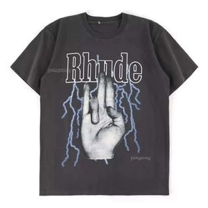 Rhude TshirtデザイナーメンズTシャツ潮sprintedteemen lound neck短袖Tシャツカジュアルルーズファッションハイストリートホップスタイリッシュトップ367