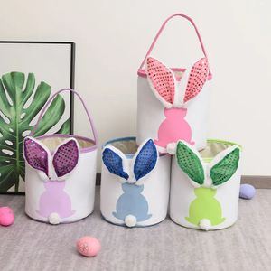 Lyser upp påskdekorativ förvaringskorg Easter Egg Handväska 2024 Easter Bucket Candy Childrens Gift Bag 240303