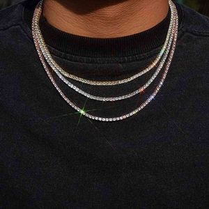 925スターリングシエ14Kゴールド10mm 30インチダイヤモンドテニスチェーンネックレスHIPHOP JEWELRY181S