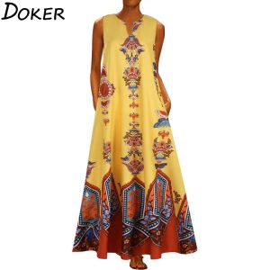 Kleider 2023 Blumendruck Boho Lässiges Langes Kleid Sommerkleidung für Frauen Vneck Sexy Off Shoulder Damenkleider Plus Size Maxikleid