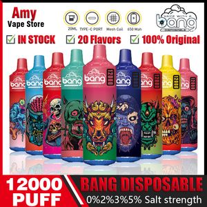 원래 Bang 12000 퍼프 일회용 E 담배 Vape 퍼프 12K 0% 2% 3% 5% 20ml 미리 채워진 포드 메쉬 코일 650mah 충전식 배터리 펜 vaper 장치 토네이도 박스 12000